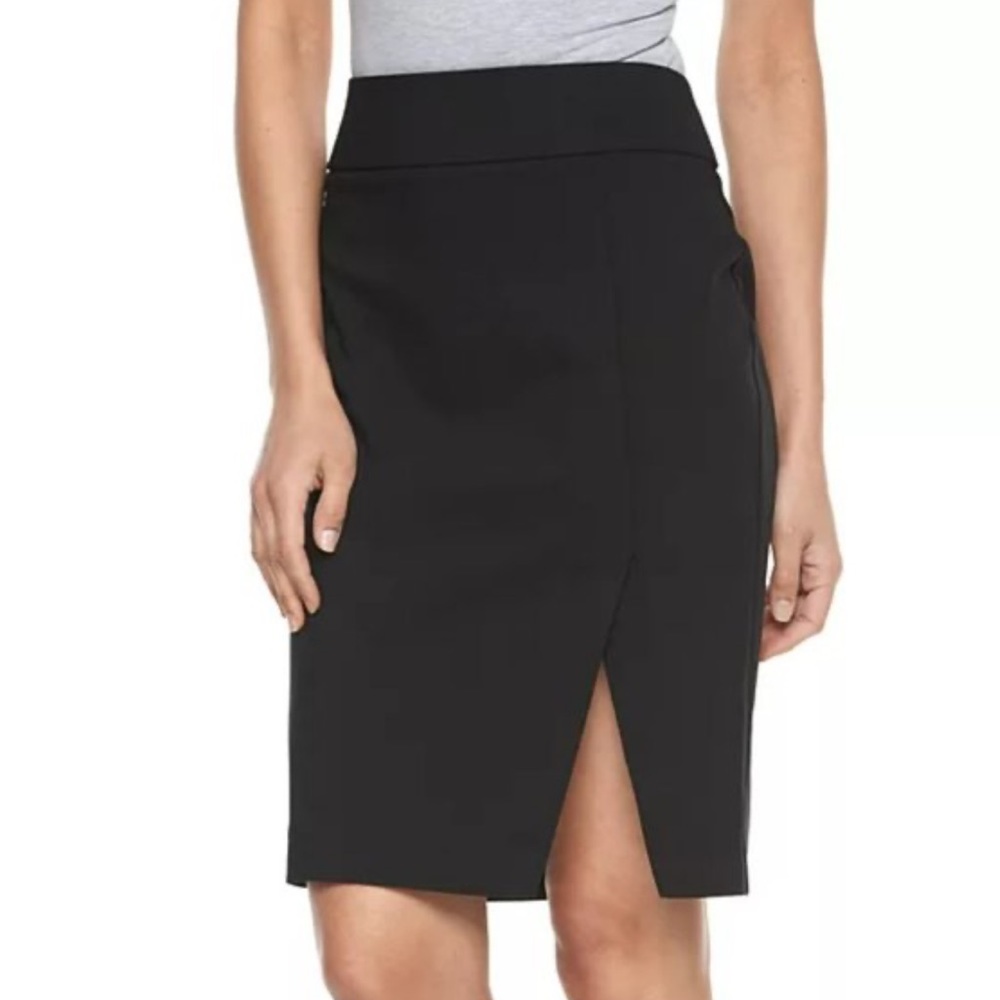 Apt 9 Black Pencil Skirt Size 10 Side Slit Pull On Work Office Chic NWT